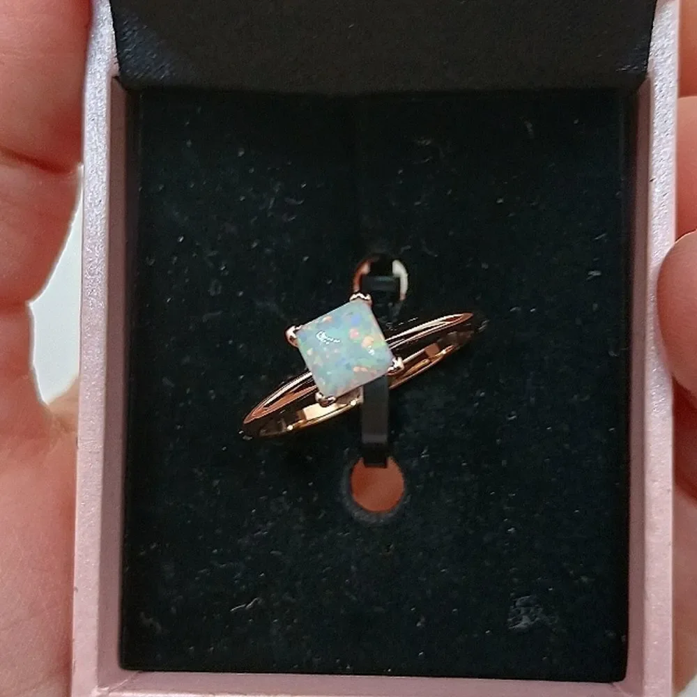 Rose gold solitaire opal ring size 8
